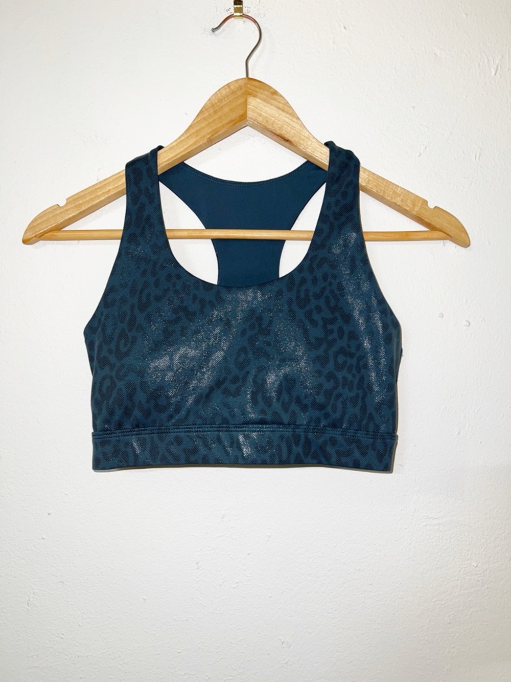 Allfenix Dark Teal Leopard Print Coated Keyhole Back Racerback Sports Bra